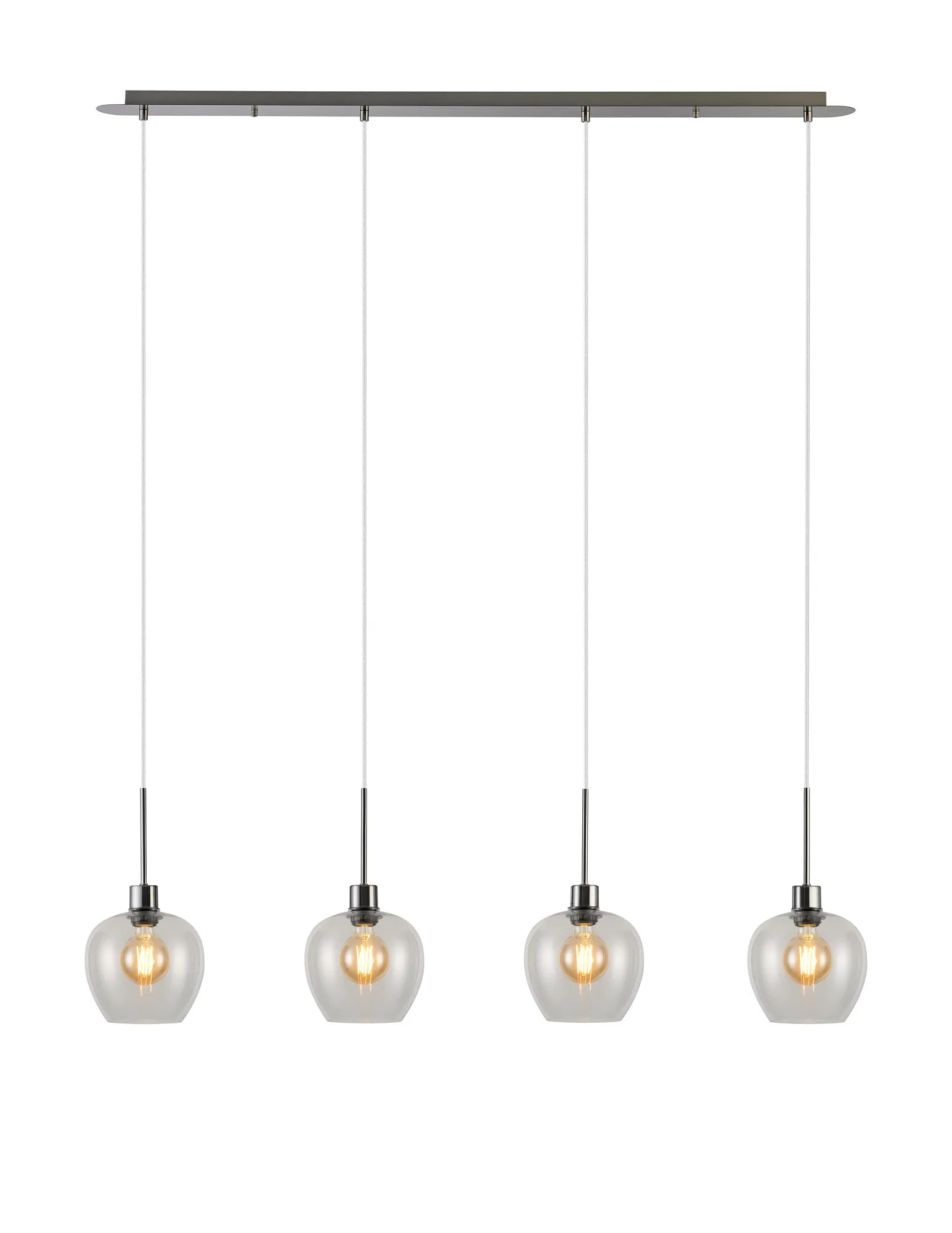 DK1411  Lori Linear Pendant, 4 Light Adjustable E27, Satin Nickel/Clear Wine Shades